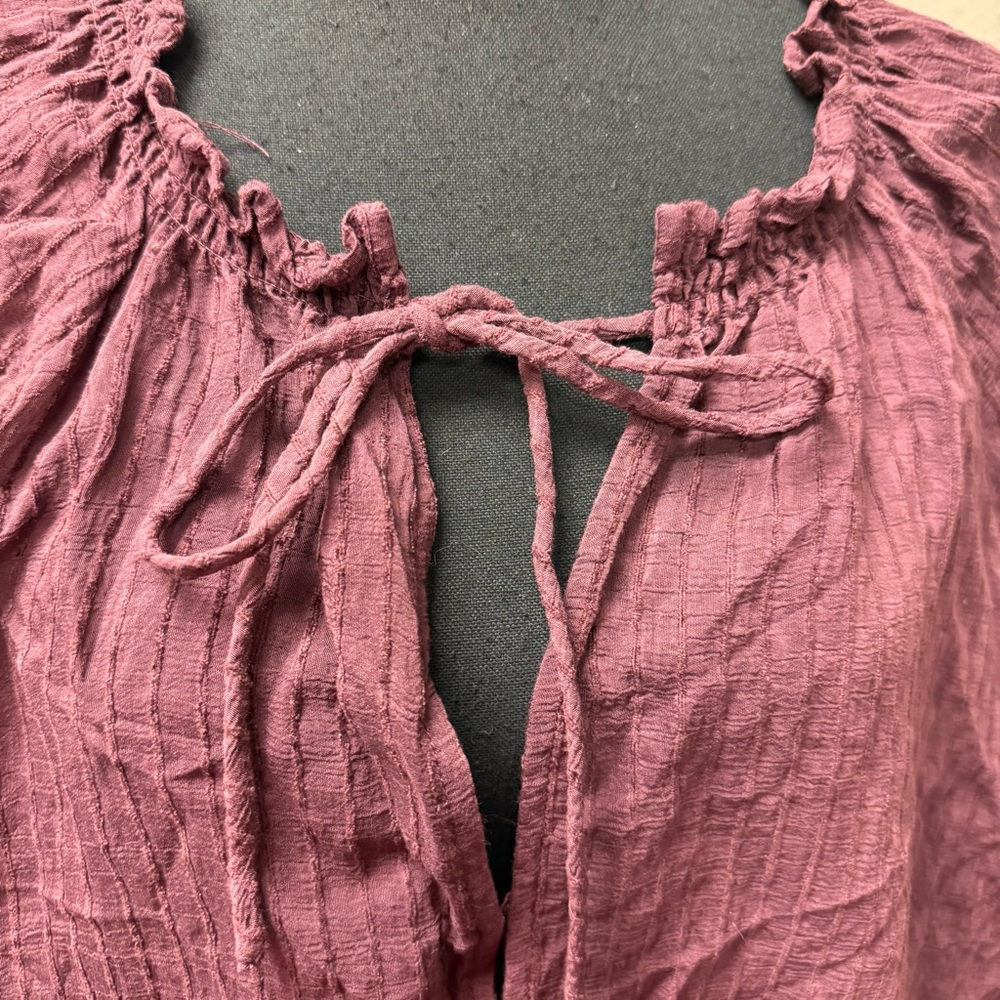Torrid Plum Purple Peasant Blouse Size 2 Boho Tie Neck Plus Size Chic - Picture 3 of 10